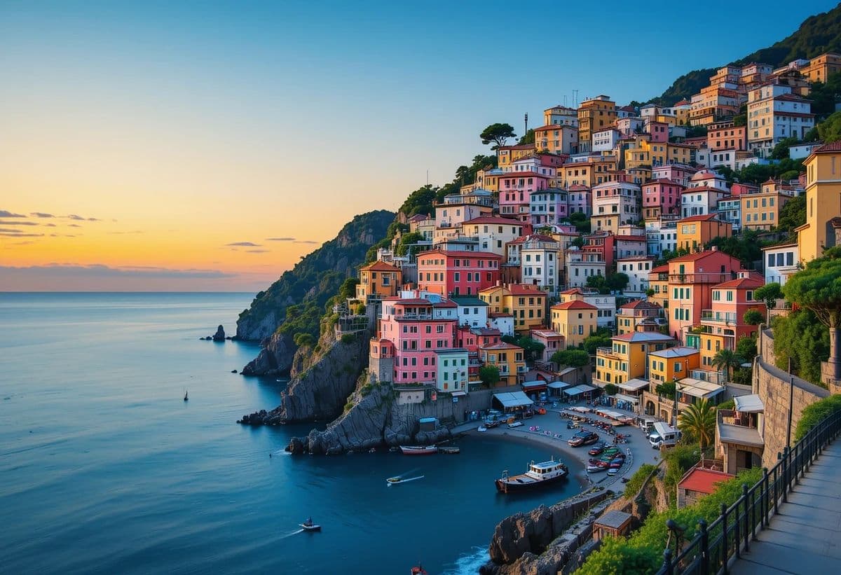 Vista di Positano con case colorate sul mare
